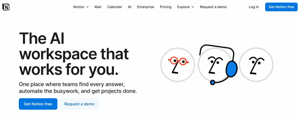 Notion, one of the best free apps for students in 2025.